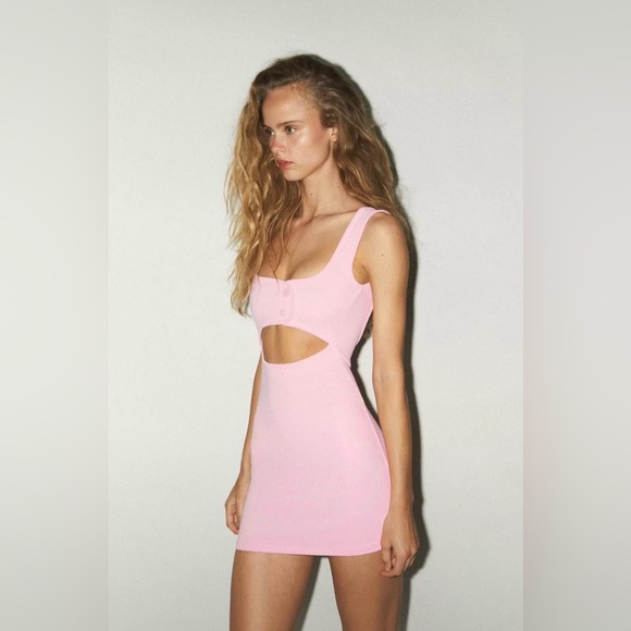 ZARA Pink Cutout Bodycon Mini Dress Size Small - Picture 3 of 9